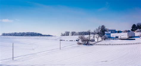 Winter View Of Snow Covered Farm Fields In Rural Carroll County