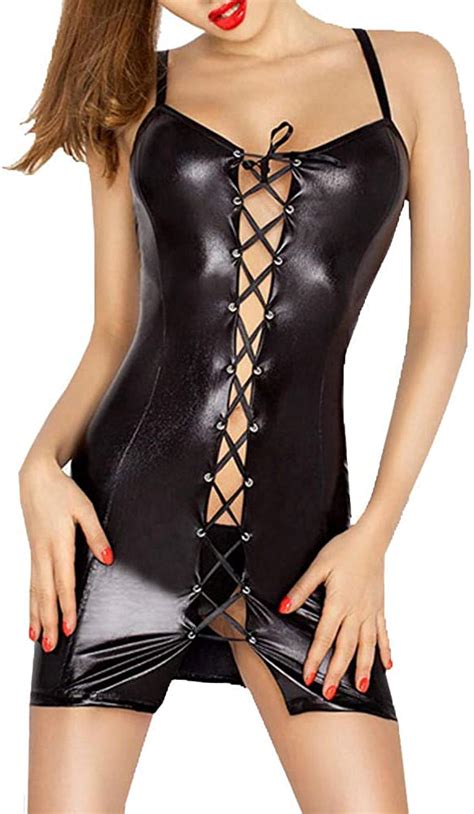 EJTAQ Sexy Damen Kleid Erotische Dessous Sexy Dessous Leder Bodysuit