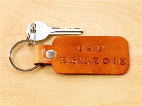 dad est keychain handmade leather keychain new daddy etsy dad keychain personalized dad