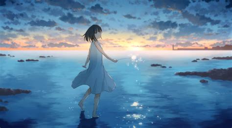 3840x1600 Resolution Cute Anime Girl Sunset Draw 3840x1600 Resolution