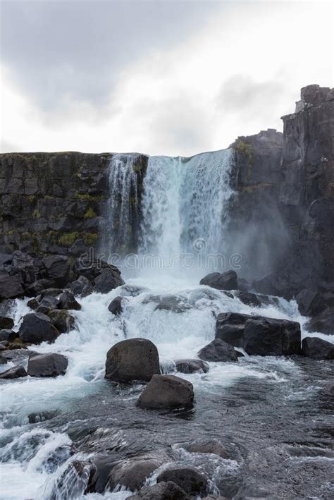 Oxararfoss Waterfall Iceland Stock Photo Image Of Green Black