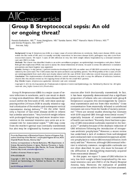 Pdf Group B Streptococcal Sepsis An Old Or Ongoing Threat Pamela Barbadoro And Anna