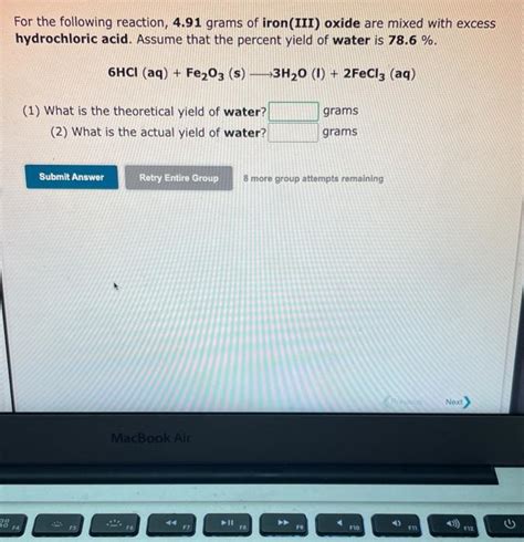 Solved For The Following Reaction 4 91 Grams Of Iron III Chegg