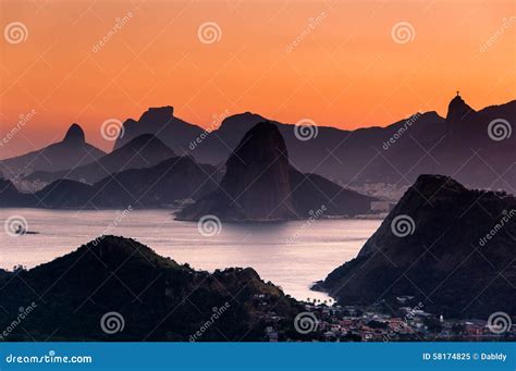 Scenic Rio De Janeiro Mountain View By Sunset Stock Image Image Of