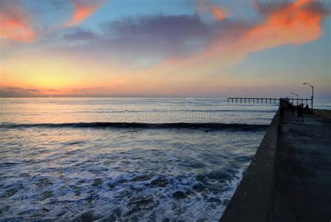 Sunset Over The Ocean Beach Pier Near San Diego California Stock Image