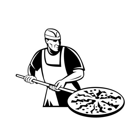 Pizza Pie Maker Holding A Pizza Peel Front Retro 1913091 Vector Art At