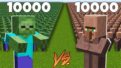 Minecraft 10000 Villagers Army Vs 10000 Zombie Army Battle Monster