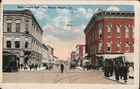 Main Looking East From Walnut Muncie Ind Indiana Postcard