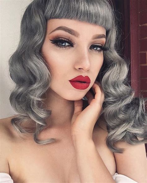 Gray Hair And Red Lips Lipstick Is Red Velvet By Limecrimemakeup