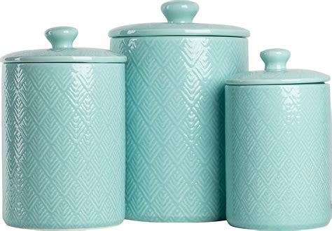 Blue And White Canisters Set Of 3 Food Kitchen Storage Equipment