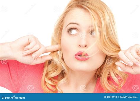 woman with fingers in ears stock image image of insult 40017199