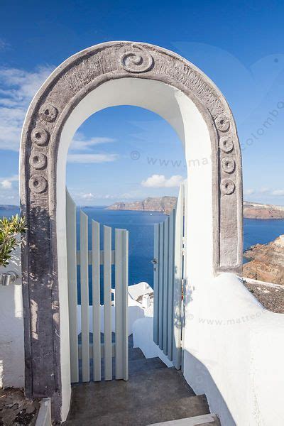 Entrance With Mediterranean Sea And Island Oia Santorini Greece Oia