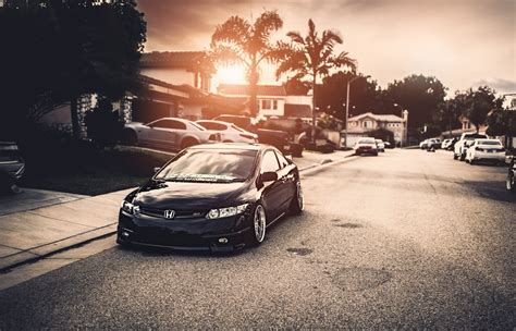 Free Wallpapers Honda Civic Si Black Stance Town