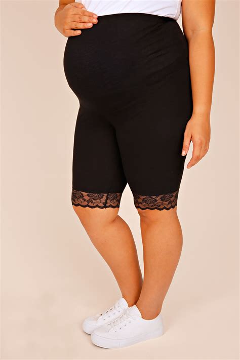 Bump It Up Maternity Black Cotton Elastane Legging Shorts Plus Size 16