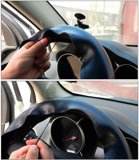 Car Auto Diy Black Imitation Leather Steering Wheel Cover Wrap Sew On