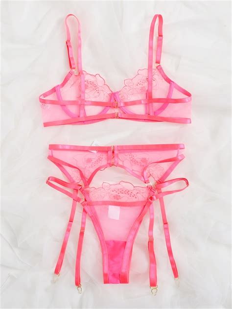 Ellolace Neon Kiss Lingerie Sensual Womens Underwear 3 Pieces Erotic Lace Bra Kit Push Up S Xl
