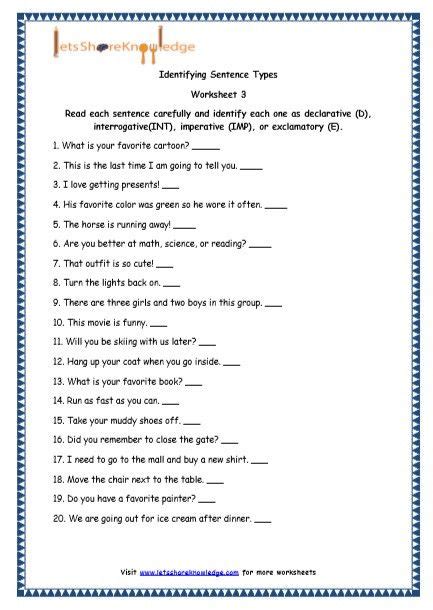 Topic Sentence Worksheet 2nd Grade Grade 4 English Resources Printable