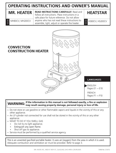 Mr Heater Mh200cv Heater Operating Instructions And Owners Manual
