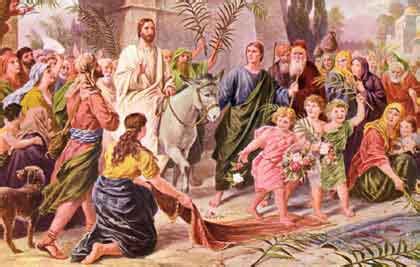The main palm sunday image is of jesus on a donkey, symbolizing his humility as he rides through the crowds on his way into jerusalem. The Sunday before Easter - Palm Sunday