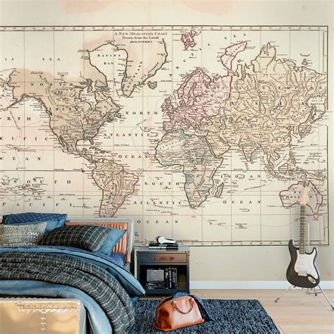 Wall Mural Vintage 1800 World Atlas Map Wall Self Adhesive Fabric Decal