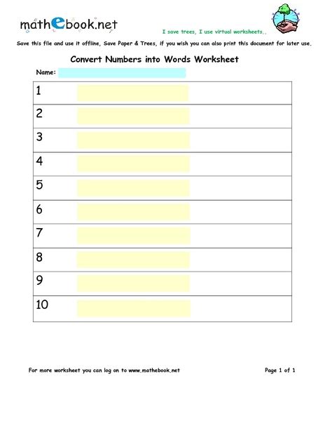 Converting Numbers Into Words Worksheet