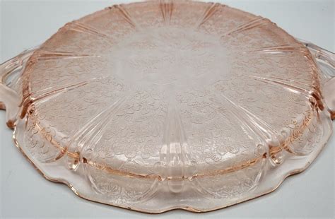 Pink Cherry Blossom Depression Glass Round Tray With Handles Etsy