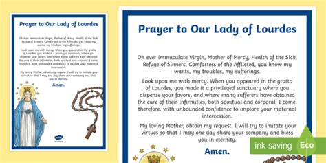 Prayer To Our Lady Of Lourdes Display Poster Our Lady Of Lourdes Virgin