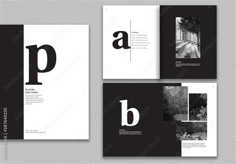 Black And White Portfolio Layout With Bold Typography Accents สต็อกเทมเ