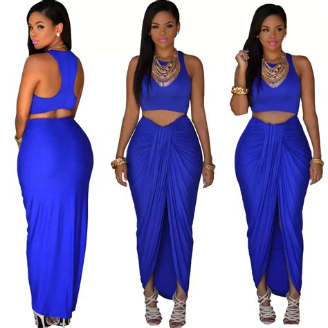 2016 Women Busty Hollow Out Racerback Dress Two Piece Outfits Set Sexy
