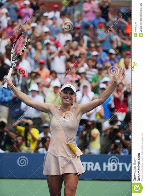 Professional Tennis Player Caroline Wozniacki Celebrates Victory After Third Round Match At Us