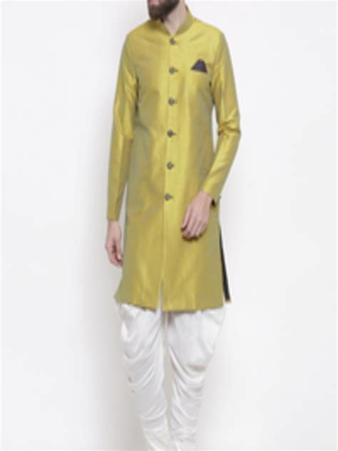 Buy Shahjada Mustard Yellow And White Silk Royale Nawabi Indo Western