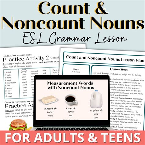 Count And Noncount Nouns Esl English Grammar Lesson Activities