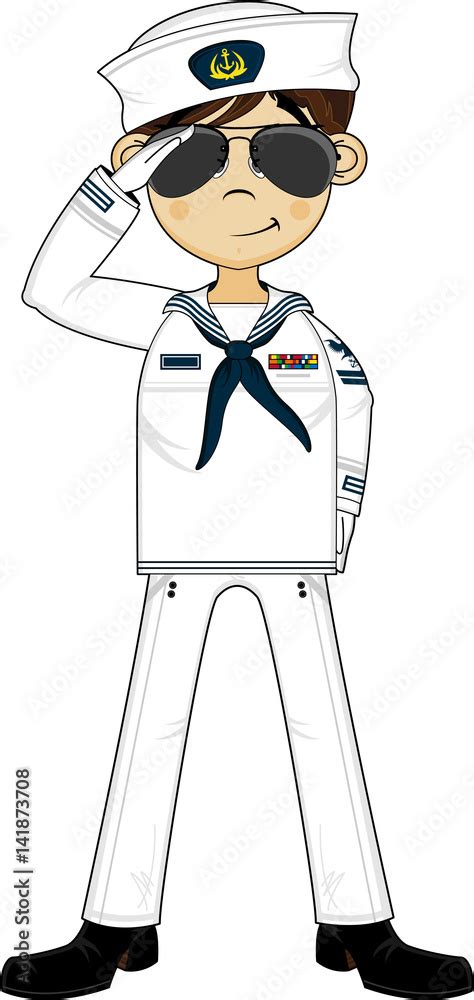 Cute Cartoon Navy Sailor Saluting Stock Vector Adobe Stock