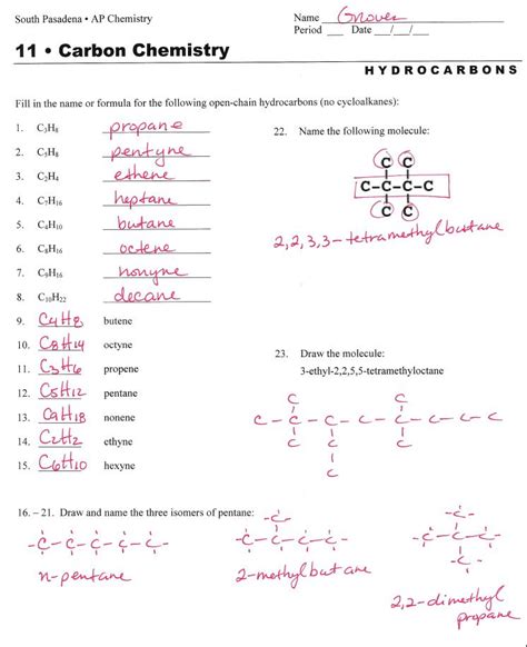 Naming Alkanes Practice Worksheet With Answers