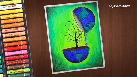 Save Trees Save Earth Save Water Drawing With Oil Pastels For