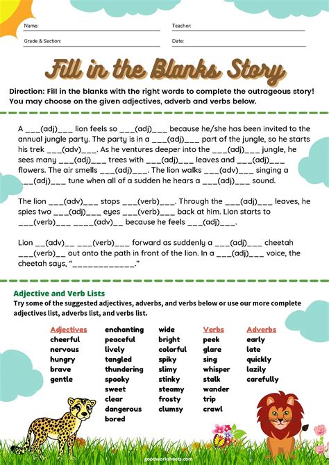 Free Printable Worksheets With Stories With Blanks To Fill In
