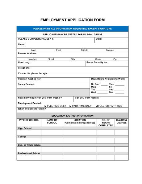 Job Application Form Template Printable Job Applications Job