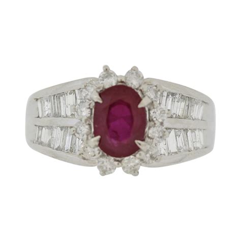 Art Deco Purplish Pink Certified Burma Ruby Platinum Diamond Ring At