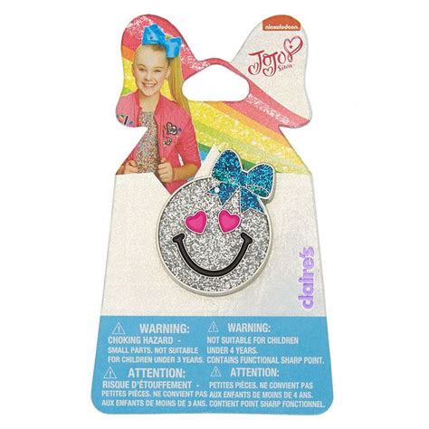 Jojo Siwa Glitter Smiley Emoji Hair Bow Pin Silver Jojo Siwa Bows