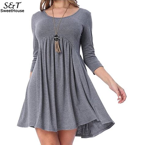 Irregular Casual O Neck Short Sleeve Women Pleated Tunic Solid Mini