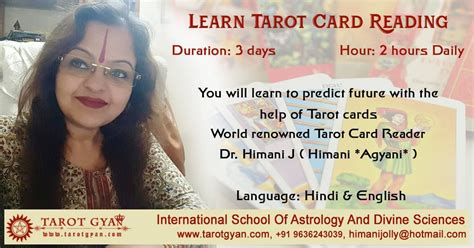 In fact, you can start off with a 3 ring binder. Learn Tarot Card Reading Duration : 3 Days Hour : 2 Hours Daily You will learn to predict with ...