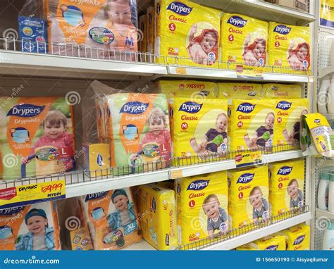 Variety Brand Of Diapers Displayed On The Rack For Sale In Large