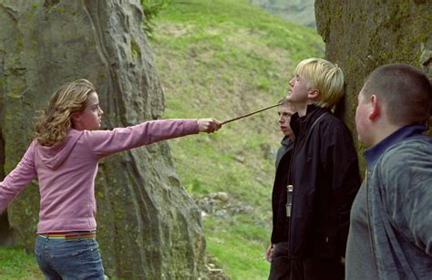 Hermione With Wand Pointed At Draco — Harry Potter Fan Zone