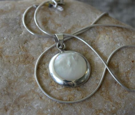 Mother Of Pearl Necklace Circle Necklace Sterling Silver Etsy
