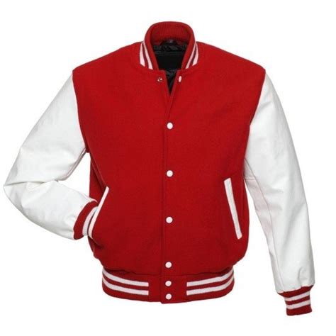 Red Letterman Jacket With White Vinyl Sleeves Graduation Superstore