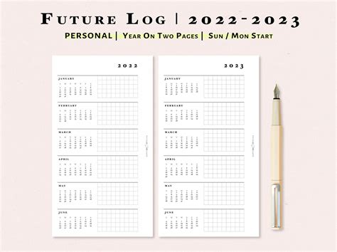 2022 2023 Future Log Printable Personal Size Inserts 2022 Etsy