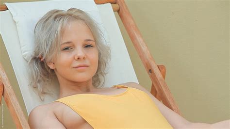 Wallpaper X Px Blonde Deck Chairs Katerina Kozlova Long Hair Looking At Viewer