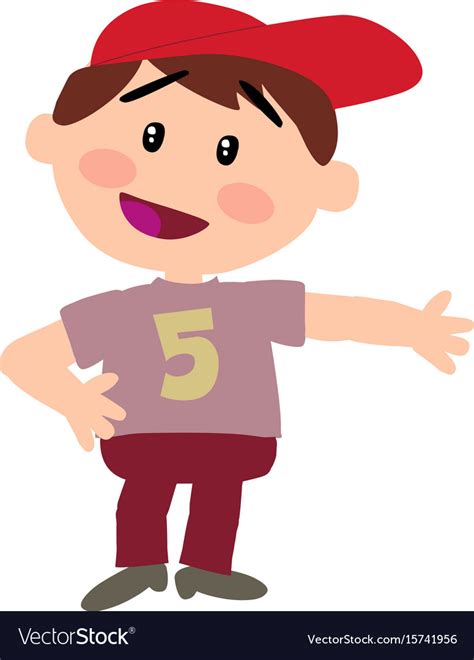 Cartoon Character White Boy With Red Cap Showing Vector Image