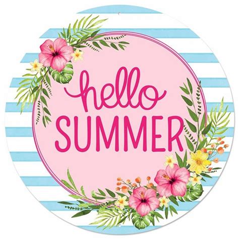 Pink Blue Yellow Green White Hello Summer Metal Wreath Sign 12 Diameter Hello Summer Sign