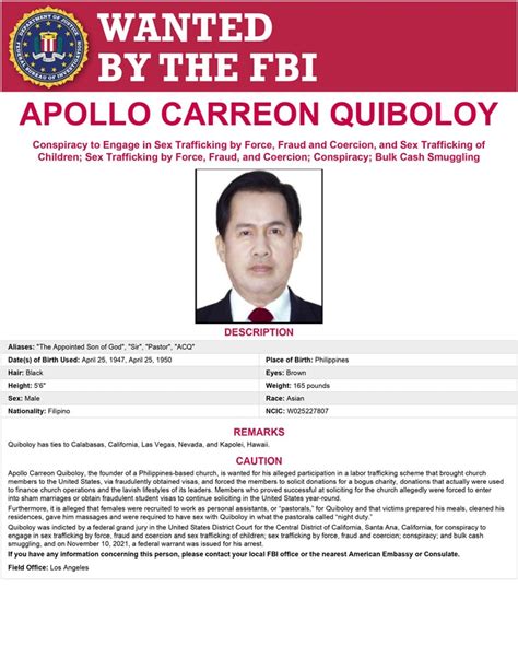 Quiboloy Placed On Fbis Most Wanted List Abs Cbn News
